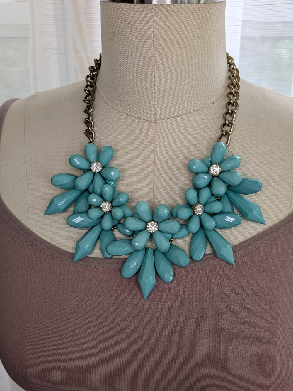 Eva Mendes for New York & Company Teal/Mint Floral Statement Bib Necklace